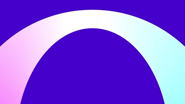 A bold white arch curves across a vibrant purple background while light blue highlights add depth to the geometric and very modern artistic shape