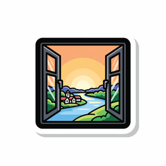 Fototapeta premium A serene countryside view from an open window