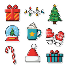 A set of nine Christmas-themed icons on white background