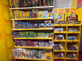 Naklejka premium Colorful lego store shelf display