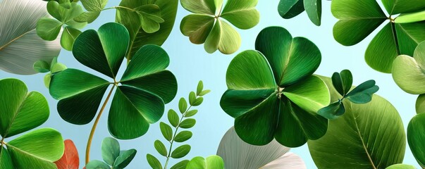 Fototapeta premium Shamrock frame and green clover background for St. Patrick's Day celebration and spring decor