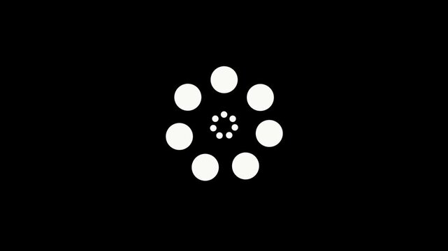 Abstract black background circle loader animation, white dotted progress indicator, rotating dashed line loading screen for video editing, professional motion graphics overlay, 4k loop animation.