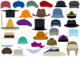 色々な種類の帽子のイラストセット