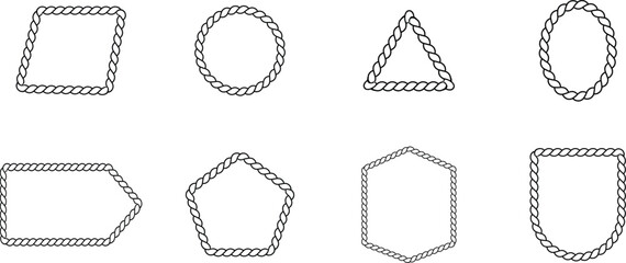 Rope frame border set isolated on white background . Circle, square, oval shape in sea sailor theme. Pattern rope brush. nautical rope collection  © MDneamul