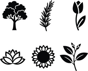Fototapeta premium black silhouettes of tree and flowers on white background