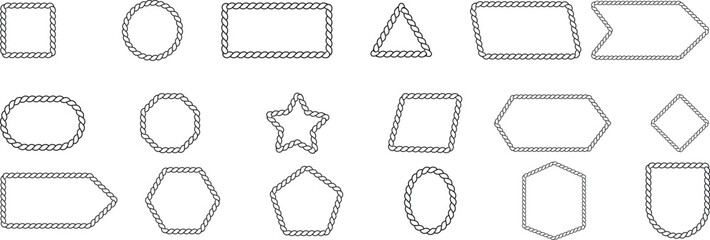 Rope frame border set isolated on white background . Circle, square, oval shape in sea sailor theme. Pattern rope brush. nautical rope collection  © MDneamul