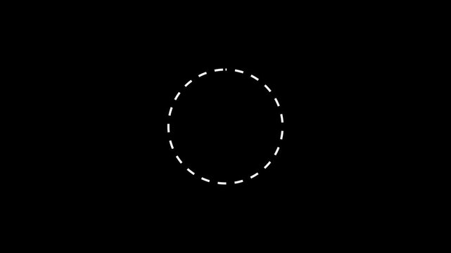 Minimalist white dotted circle preloader, black screen motion graphics, seamless loop buffering icon, minimalist wait indicator for cinematic transitions, high quality footage, 4k loop video.