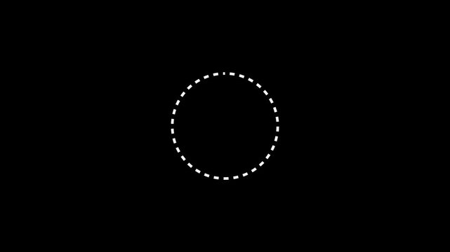 Minimalist white dotted circle preloader, black screen motion graphics, seamless loop buffering icon, minimalist wait indicator for cinematic transitions, high quality footage, 4k loop video.