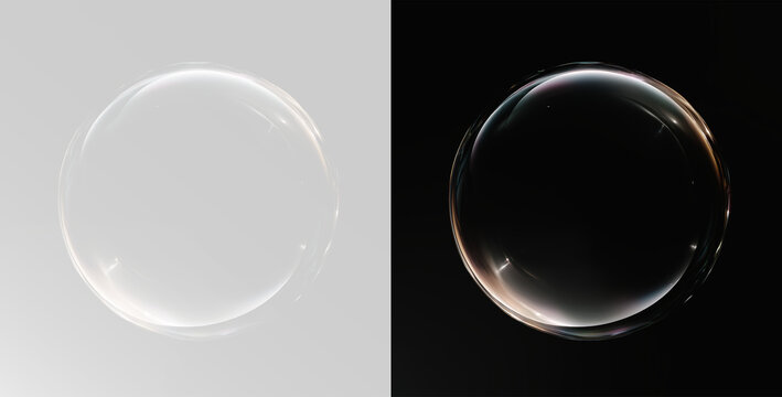 Soap bubble with transparent sphere and realistic water reflection, isolated overlay soap buble png