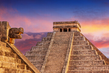 Chichen Itza, Mexico. Temple of Kukulcan, also known as El Castillo at sunset.