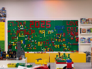 Naklejka premium Lego playroom wall with 2026 mural