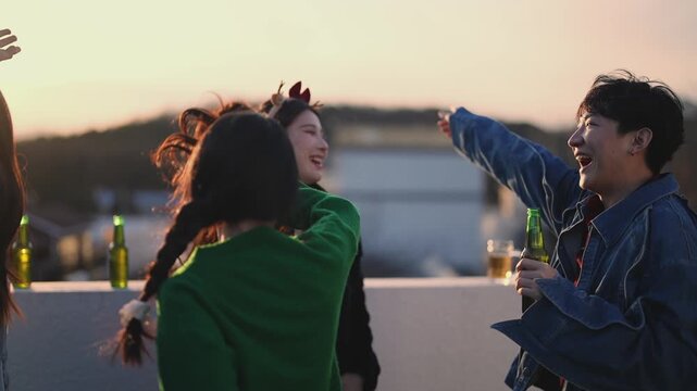 Young friends enjoying time together on the patio