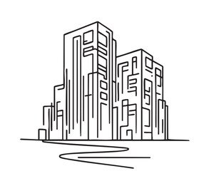 Obraz premium Abstract Sketch - Modern High-rise Buildings Perspective - Vector Illustration