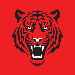 Fototapeta premium Aggressive Roaring Tiger Head Mascot Vector Fierce Wild Predator Logo Illustration