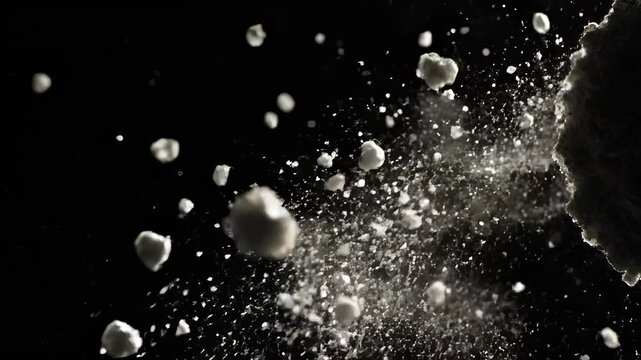 Explosion in Dark: An eye-catching and abstract depiction of an explosion, captured against a black backdrop, showcasing a dynamic burst of texture and motion.