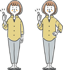 グッドサインをする女性　全身　ベクター