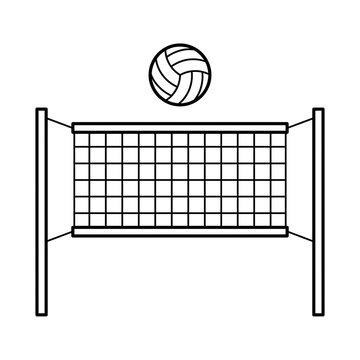 Black line illustration of volleyball net and ball