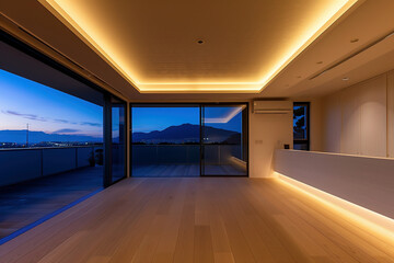 夜のモダンなリビングスペース