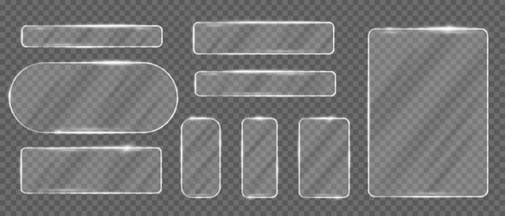 3d liquid glass effect rectangular frames set, Silver glow rectangles buttons boxes for ui ux web design,Glassmorphism components for web or app © VaniLinka