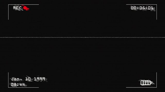 Vintage Camcorder Recording Screen Overlay with REC Indicator, Running Time Counter and Low Battery Icon in Corner, Subtle Glitch and Static Noise for Retro Home Video Editing