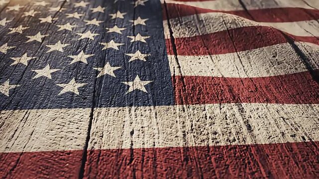 American flag painted on rustic wooden background