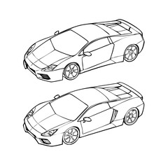 Fototapeta premium Luxury Sports Car Line Art Vector Illustration Set