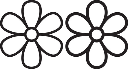 Two simple outline drawings of daisy-like flowers with six petals each, perfect for spring or garden themes.