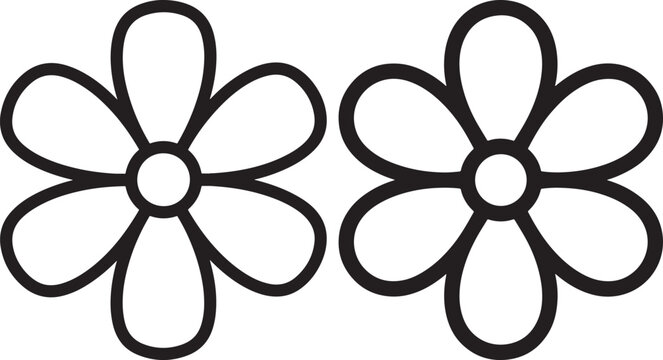 Two simple outline drawings of daisy-like flowers with six petals each, perfect for spring or garden themes.