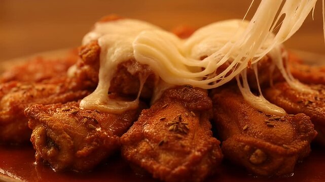Delicious and cheesy chicken wings with a rich, brown sauce, perfect for sharing