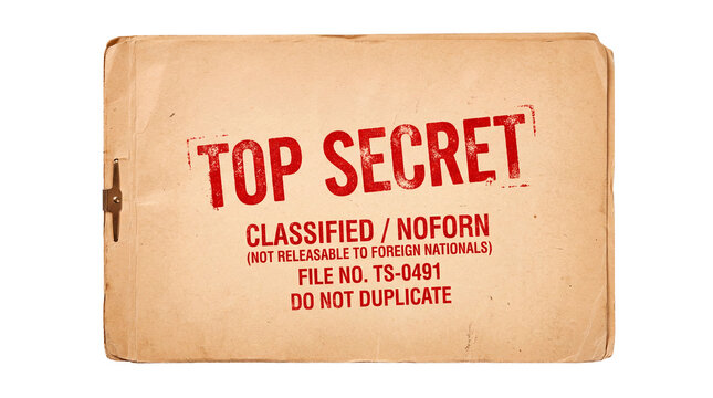 A close-up shot of a TOP SECRET envelope that is marked as classified with DO NOT DUPLICATE statement.
