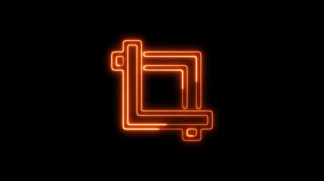Orange neon crop tool icon with a square inside on a black background symbol