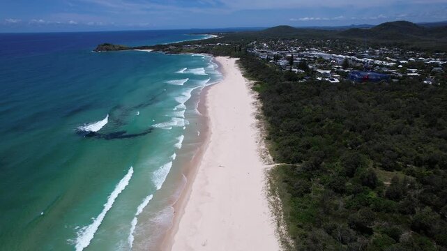 Cabarita Beach With Norries Headland In The Distance In NSW, Australia. - aerial pullback shot