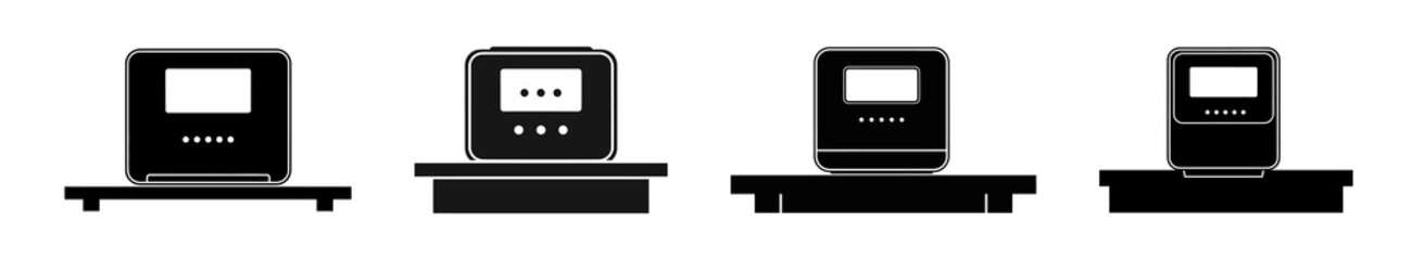 Fototapeta premium Collection of electronic device icons, showcasing different interfaces and screen displays, suitable for technology and business applications