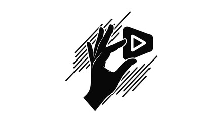 Obraz premium A hand holding a play button icon for video content creation.