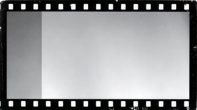 Vintage 35mm film strip frame with sprocket holes and scratched texture for retro cinema overlays