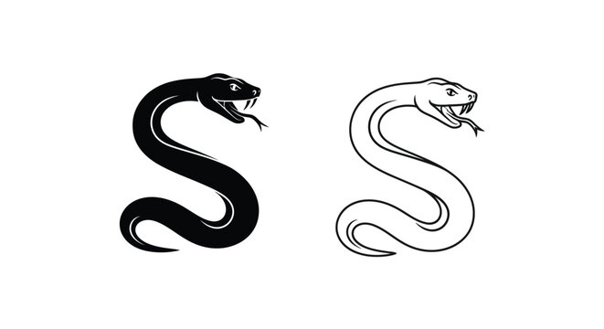Black and white snake icon set vector