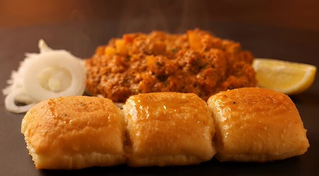 Delicious and appetizing Pav Bhaji dish with soft buns and flavorful curry
