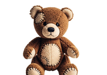 Obraz premium Brown teddy bear with black eyes and nose isolated on white background