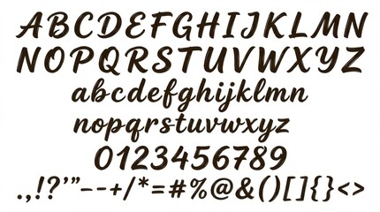 casual font alphabet featuring playful script style letters numbers and punctuation on white background