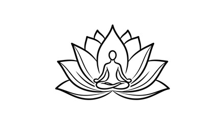 Person Meditating in Lotus Pose within a Lotus Flower Icon on Isolated White Background