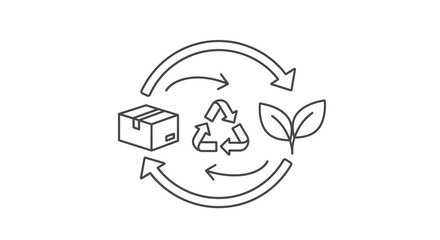 Recycling Symbol with Cardboard Box and Green Leaf Icon, Environmental Protection and Sustainability Graphic, Eco-Friendly Practice Isolated White Background