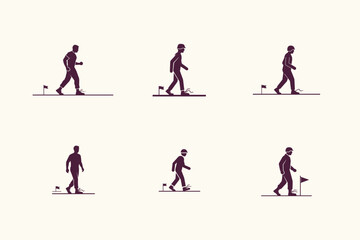 Obraz premium A series of illustrations depicting a man walking with a golf club, armed forces day