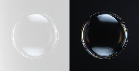 Realistic soap bubble with transparent sphere and glossy white highlights, isolated overlay soap bubbles png © Alehandro