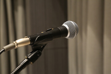 Close-up microphone on stand for speech, presentation and recording