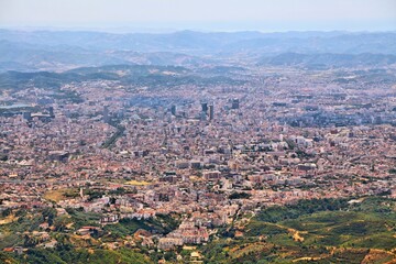 Naklejka premium Cityscape of Tirana, Albania. City remote aerial view.