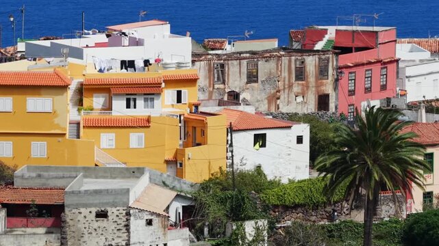 Aerial View of Agulo Village with Tenerife Island in Background La Gomera
