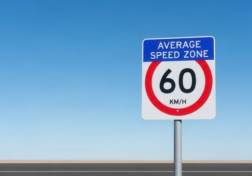 A Roadside Sign Indicating Average Speed, Displayed Against a Clear Blue Sky Backdrop