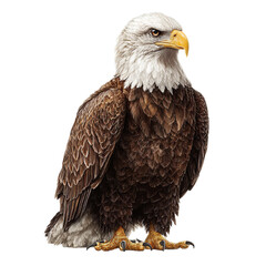Obraz premium Bald Eagle in Majestic Pose with Detailed Feathers in Sharp Focus on Isolated White Background for Wildlife Conservation