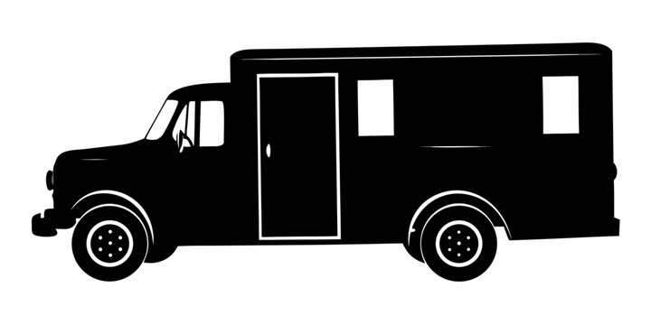Commercial Step Van Silhouette Vector Graphic - Utility Delivery Food Truck
