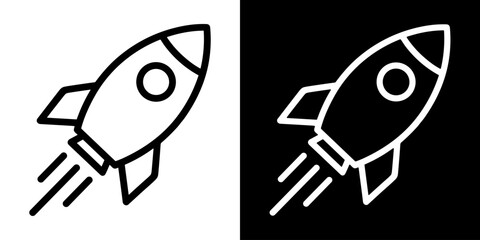 Obraz premium Rocket icon concept in flat black and white style on clean background vector illustration design 
